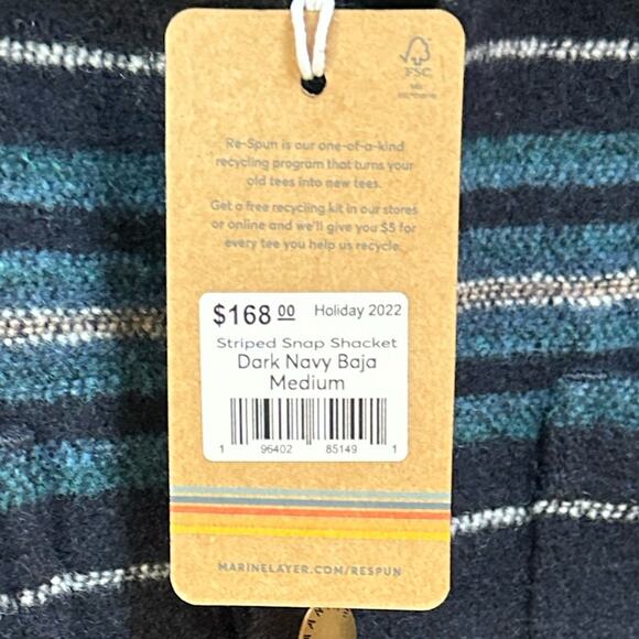 NWT Marine Layer Men’s Striped Snap Shacket in Dark Navy Baja Size Medium - Picture 4 of 5